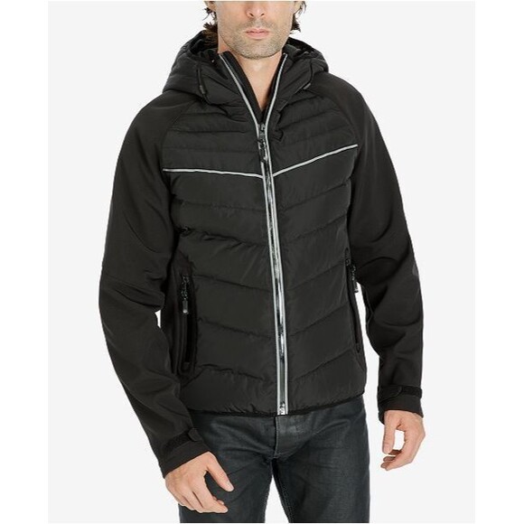 New NWT L Mens Coat Michael Kors Reflective Down Jacket Black Rain Wind Hood War - Picture 1 of 8